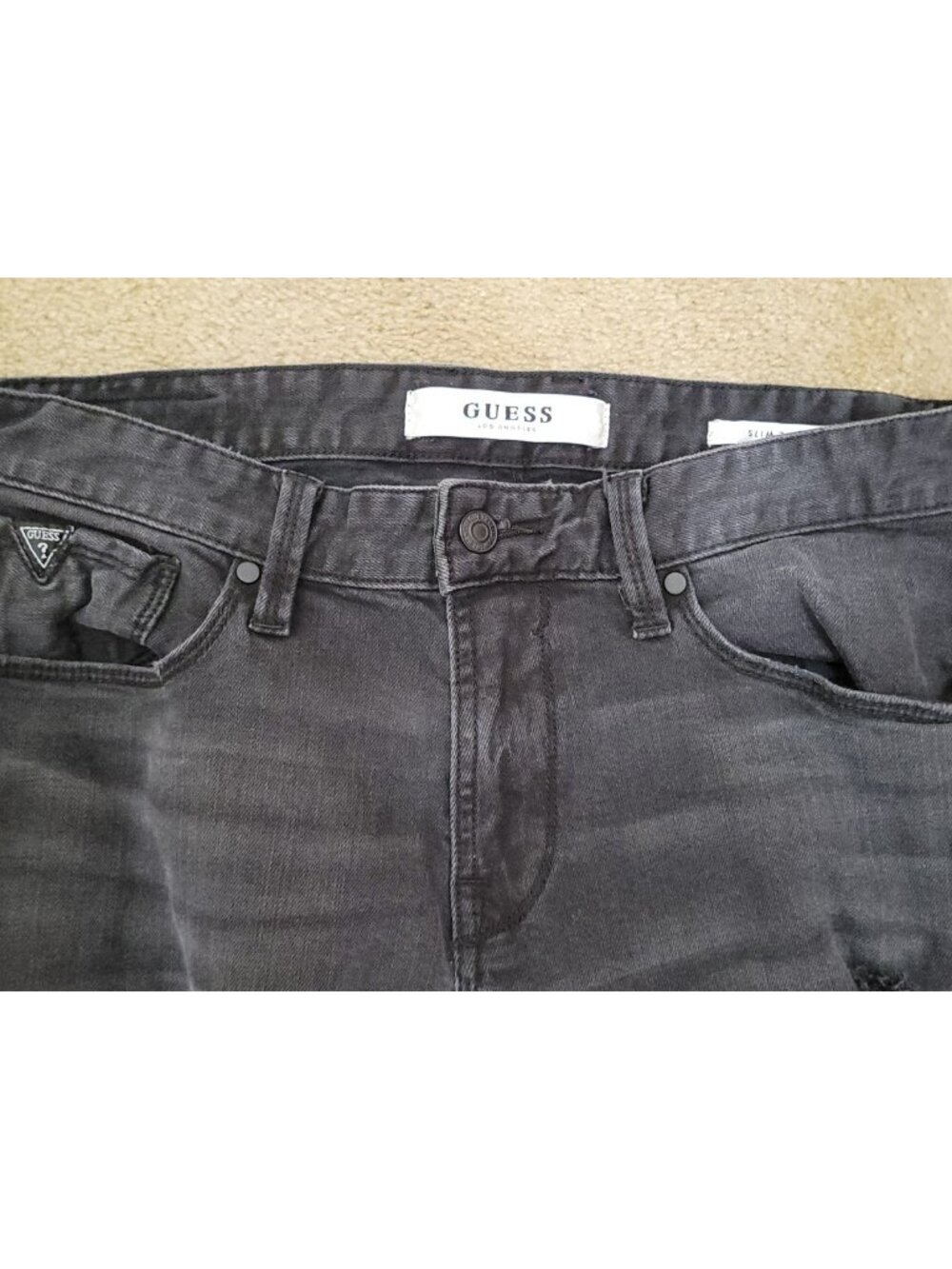 Guess Los Angeles Slim Tapered Destroyed Jeans Black 33x32 - Picture 4 of 10